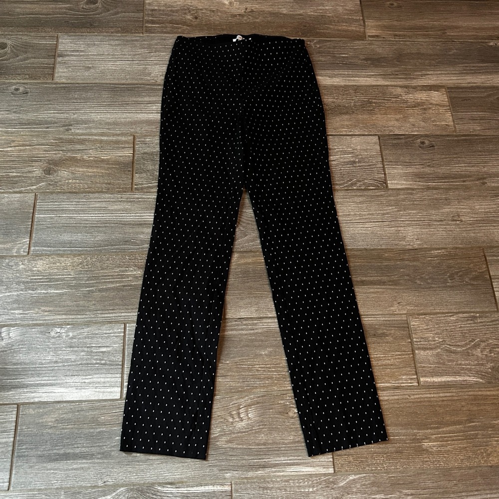 White House Black Market Black Polka Dot Straight Leg Pants Women's Size 0R